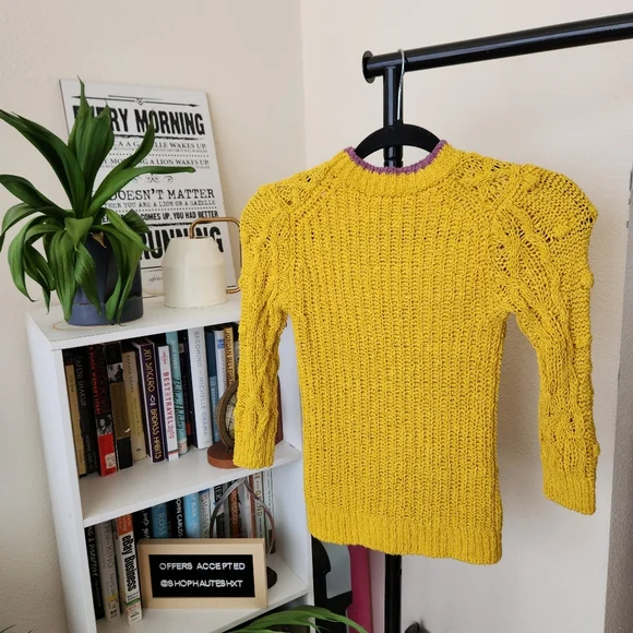 Zara Kids Long Sleeve Chunky Cable Knit Sweater Yellow and Purple - Picture 4 of 4